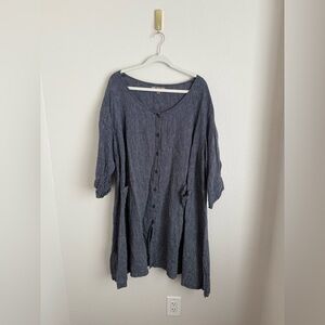 Flax Linen Tunic Dress Womens 3X 3G Coastal Minimalist Lagenlook Boho Indie